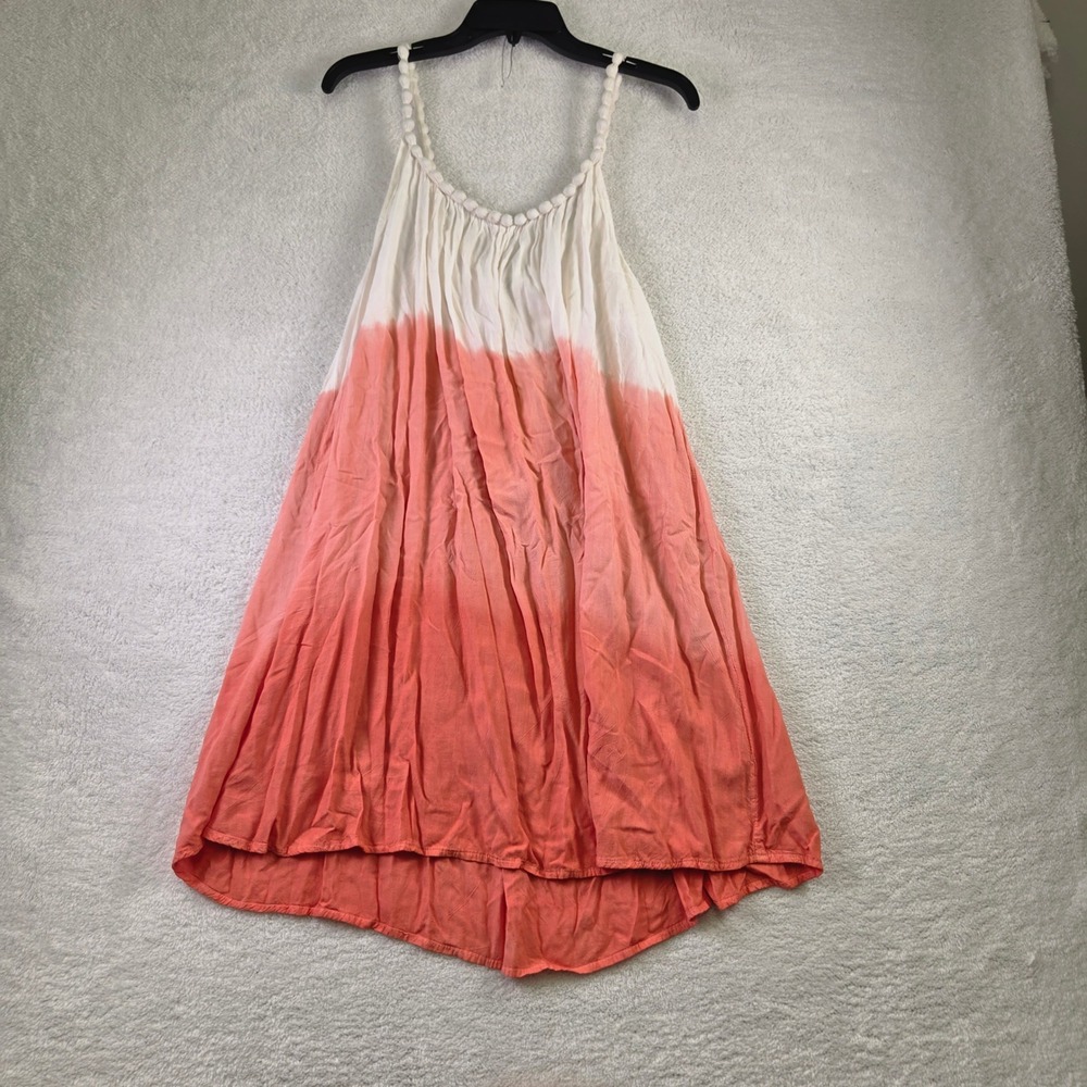 Beach By Exist Womens Coral Wht Ombre Dip Dye Trapeze Dress Large Braided Strap